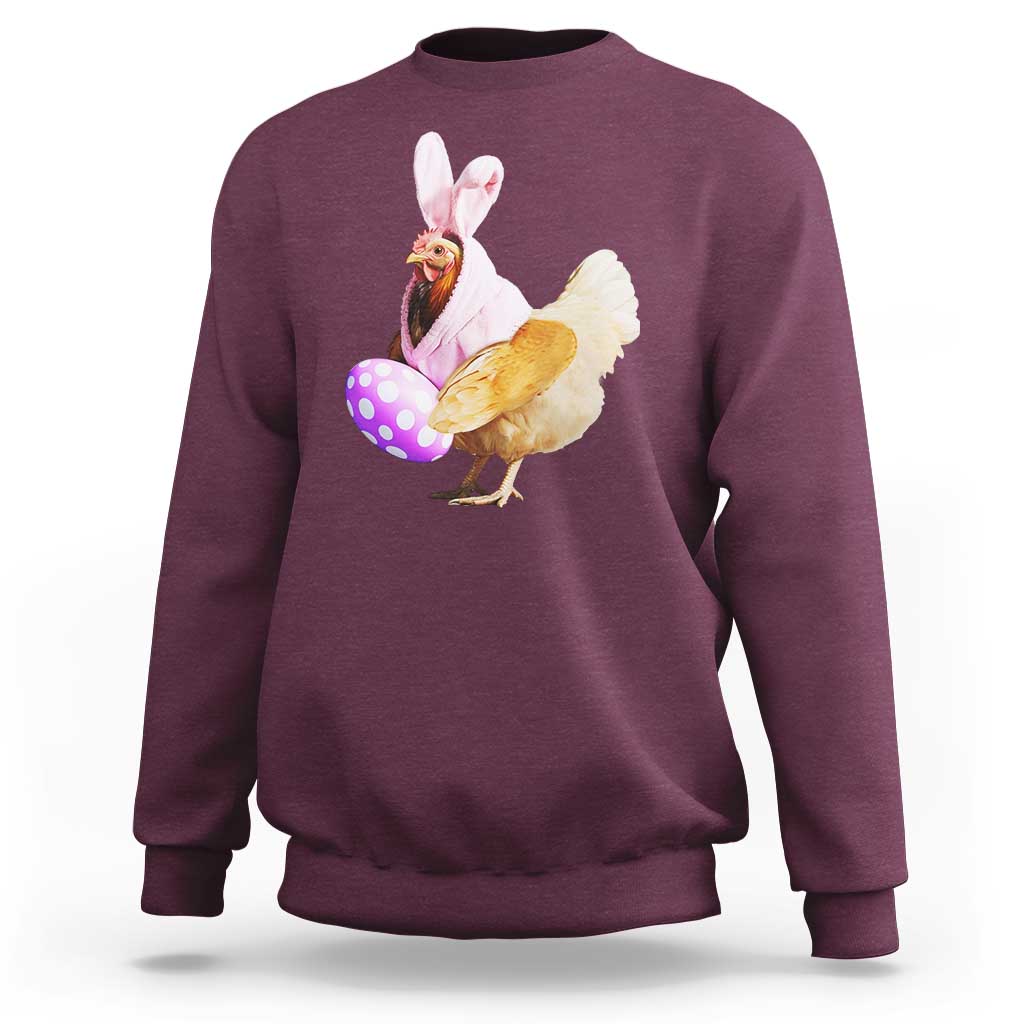 Funny Chicken Bunny Sweatshirt Happy Easter Eggs Farm