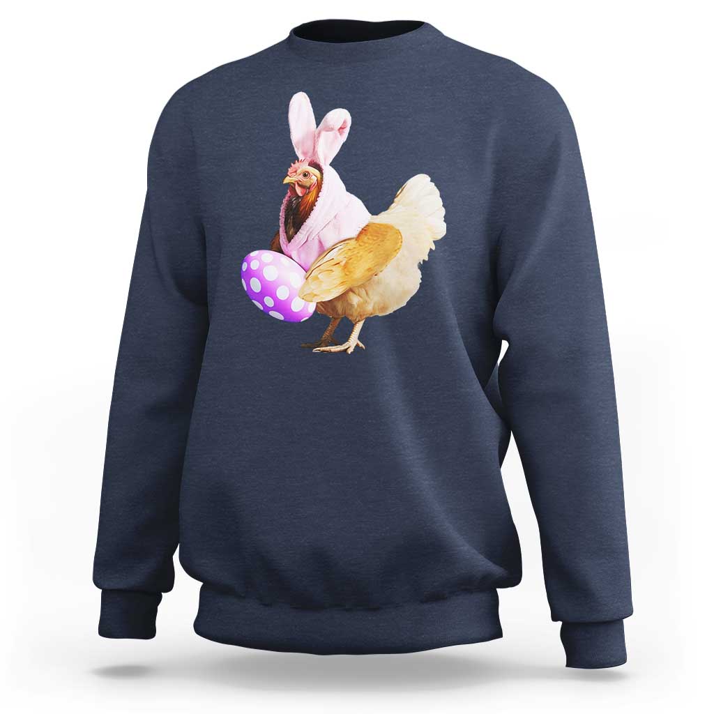 Funny Chicken Bunny Sweatshirt Happy Easter Eggs Farm