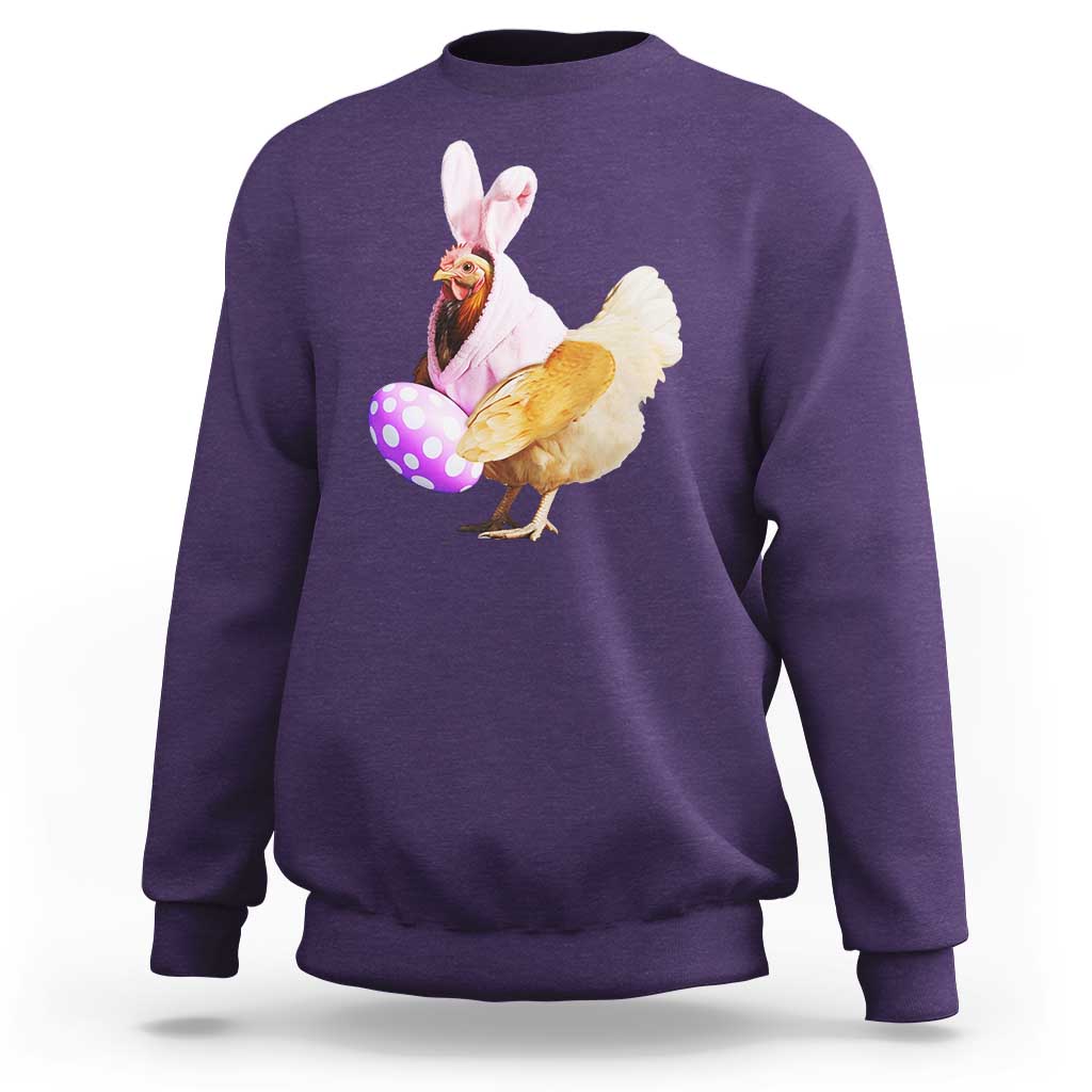 Funny Chicken Bunny Sweatshirt Happy Easter Eggs Farm