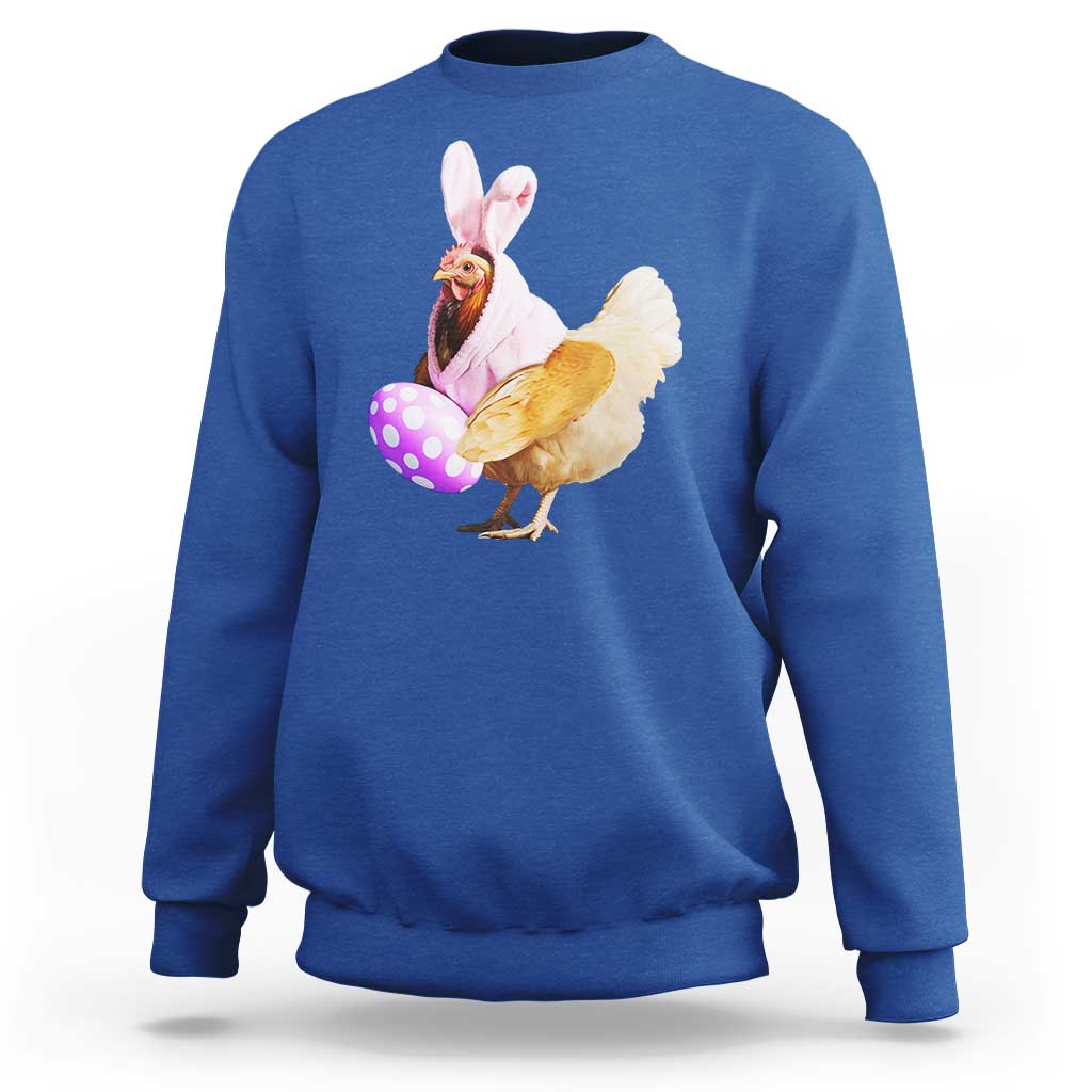 Funny Chicken Bunny Sweatshirt Happy Easter Eggs Farm
