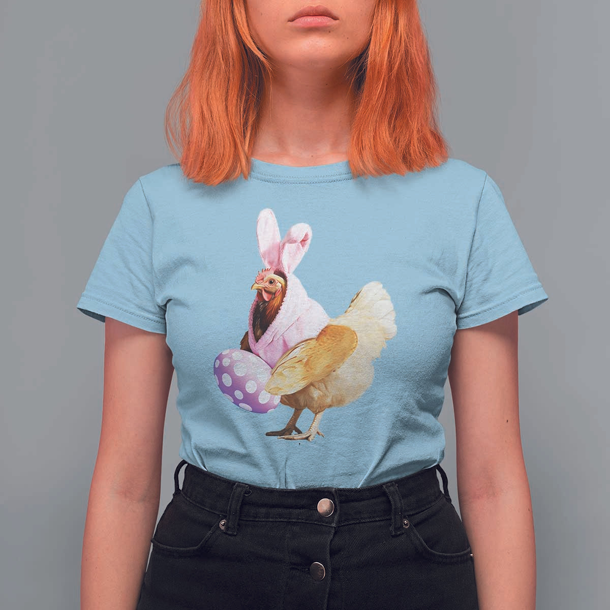 Funny Chicken Bunny T Shirt For Women Happy Easter Eggs Farm