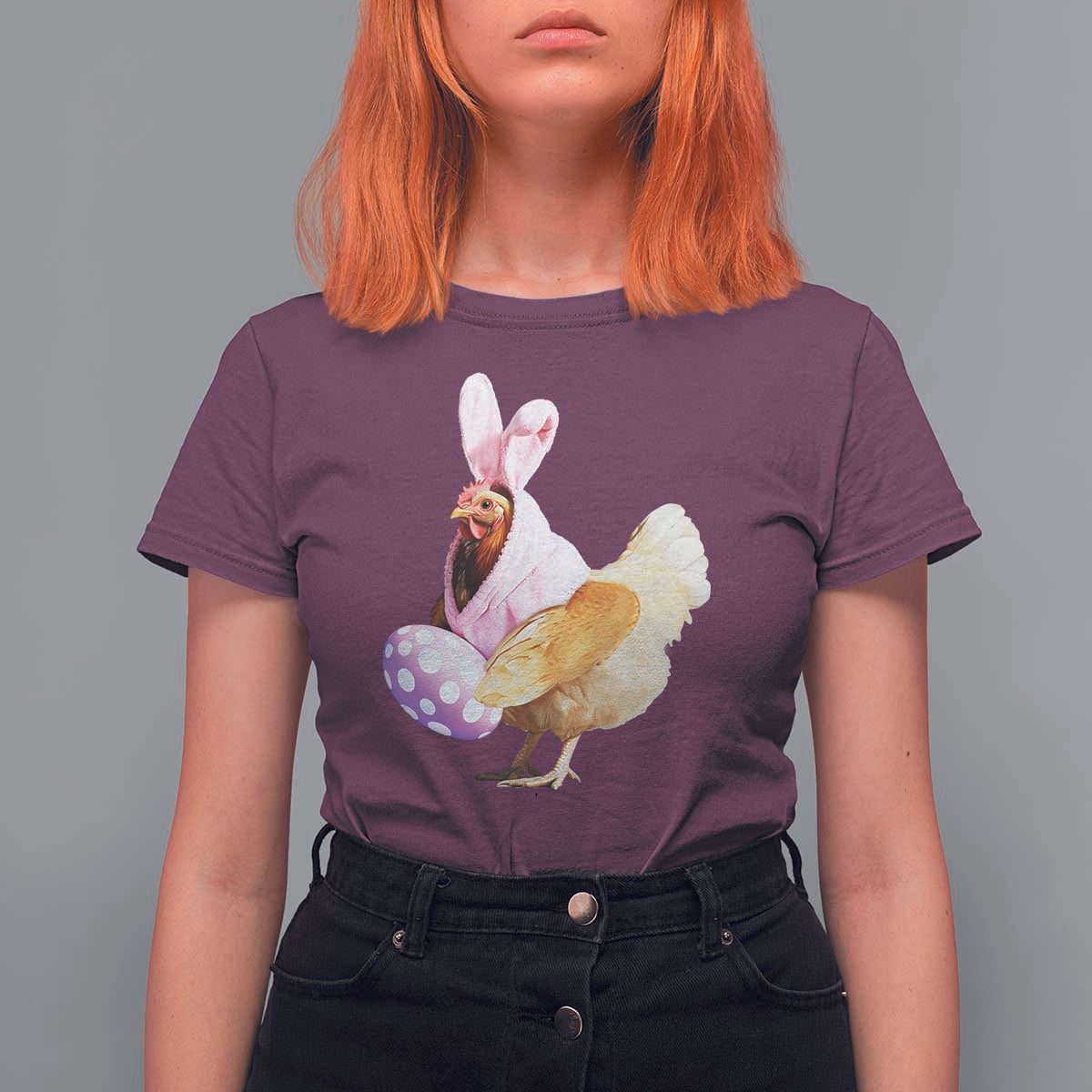 Funny Chicken Bunny T Shirt For Women Happy Easter Eggs Farm