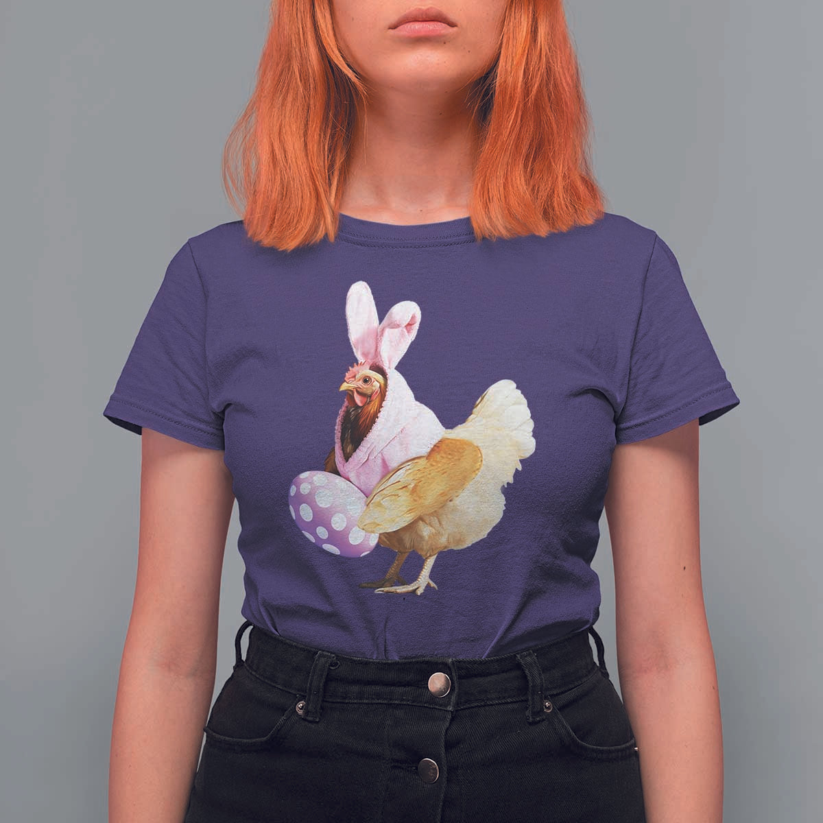 Funny Chicken Bunny T Shirt For Women Happy Easter Eggs Farm