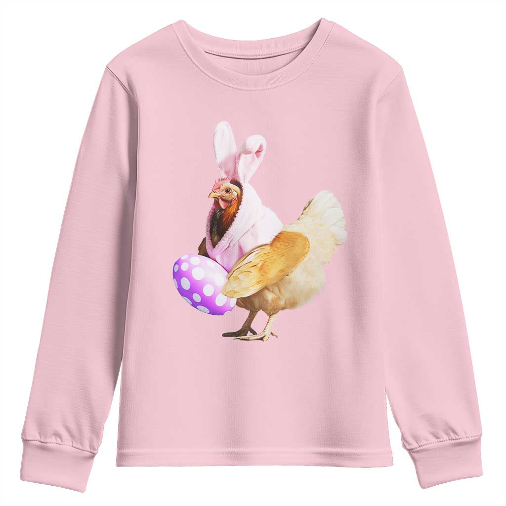 Funny Chicken Bunny Youth Sweatshirt Happy Easter Eggs Farm