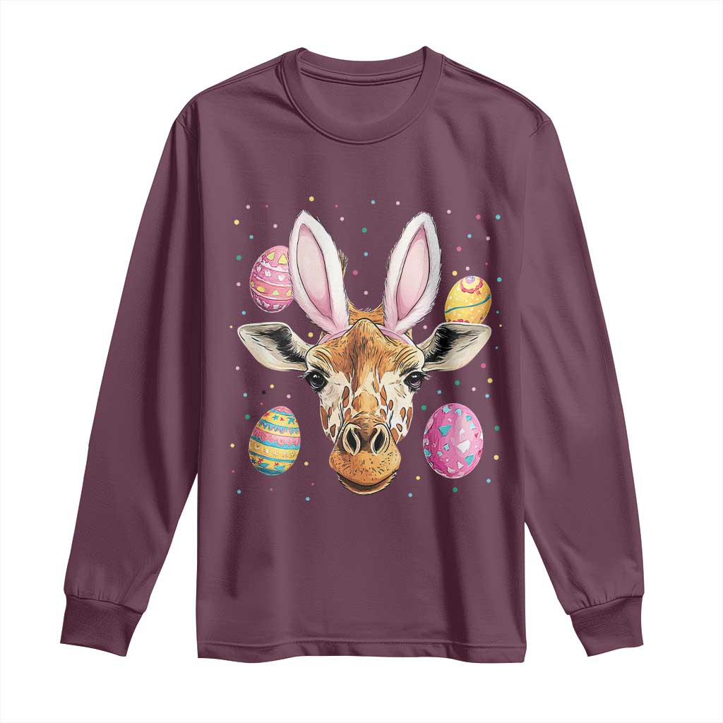 Funny Giraffe Bunny Long Sleeve Shirt Happy Easter Day Sunday