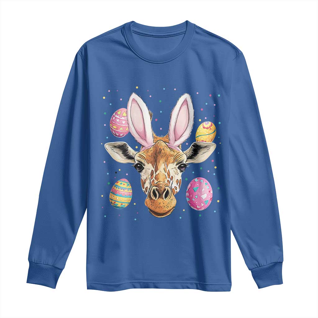 Funny Giraffe Bunny Long Sleeve Shirt Happy Easter Day Sunday