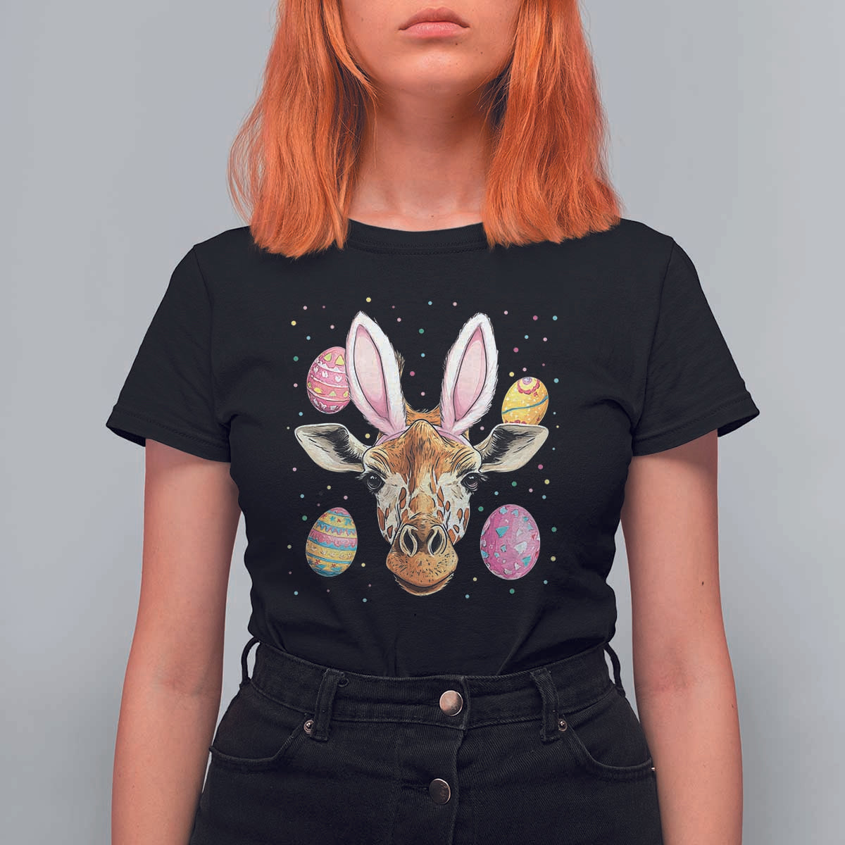 Funny Giraffe Bunny T Shirt For Women Happy Easter Day Sunday