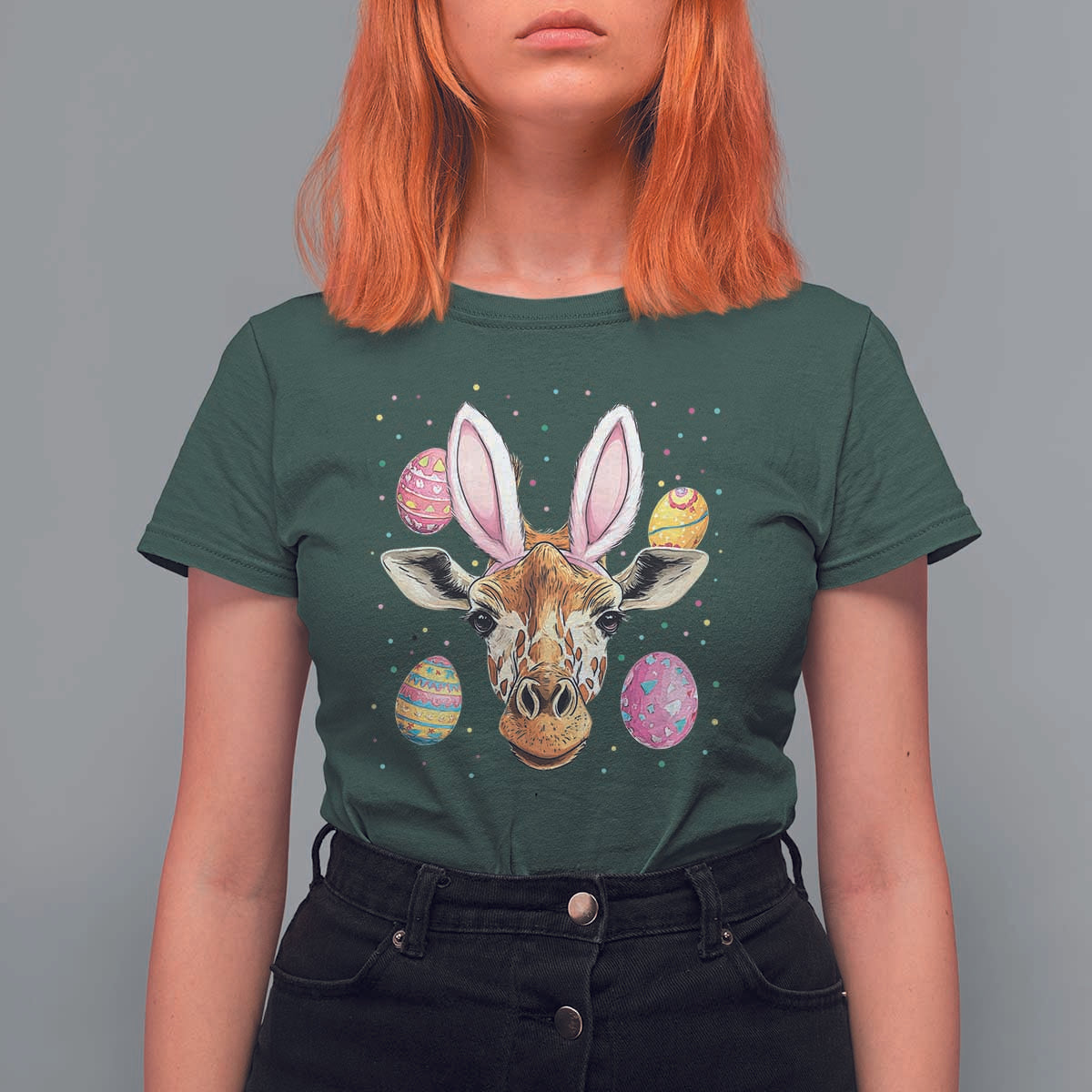 Funny Giraffe Bunny T Shirt For Women Happy Easter Day Sunday
