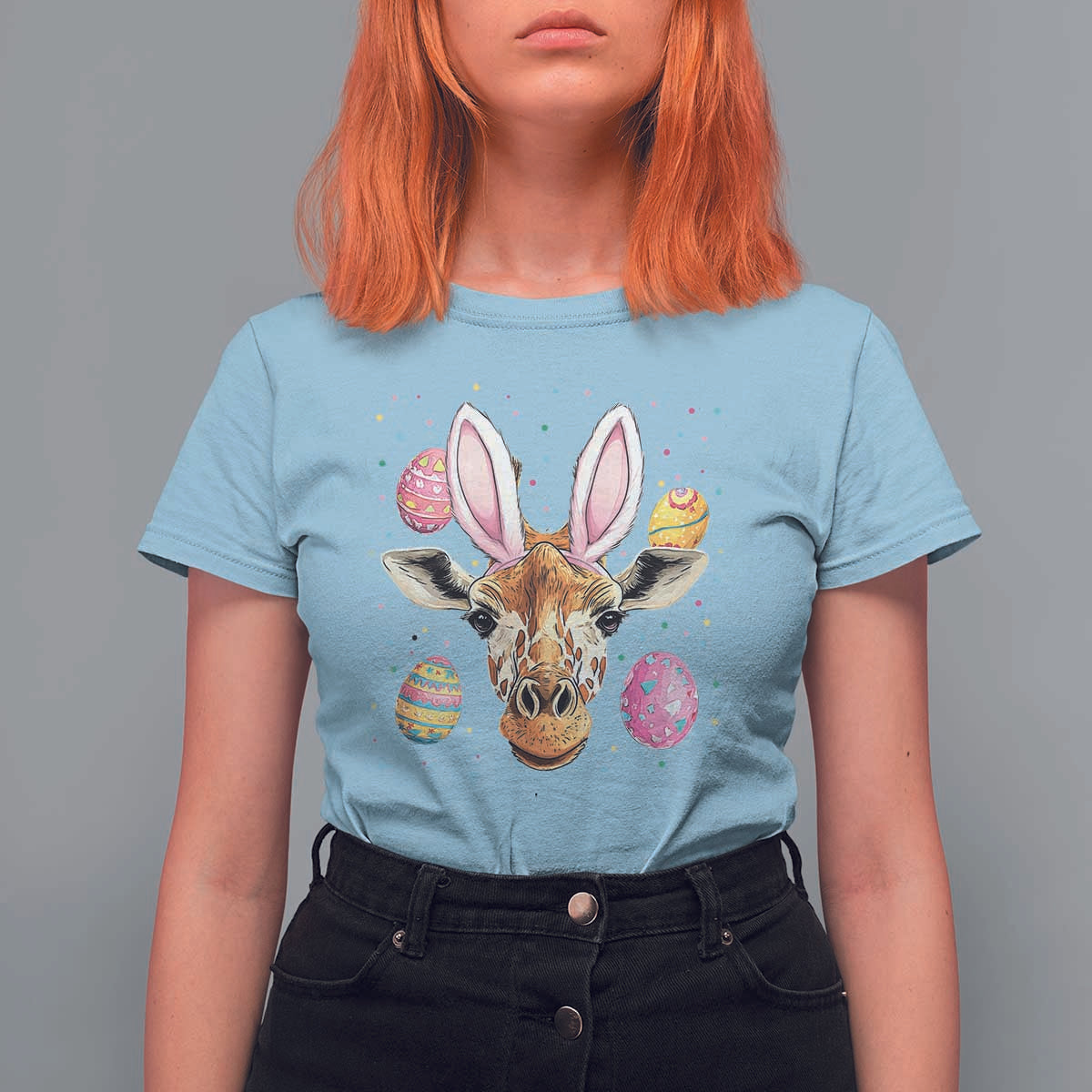 Funny Giraffe Bunny T Shirt For Women Happy Easter Day Sunday