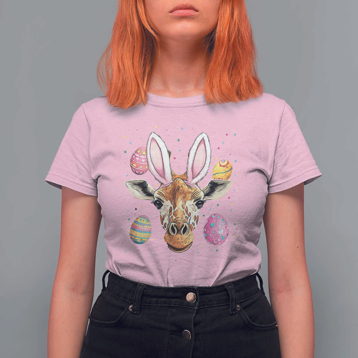 Funny Giraffe Bunny T Shirt For Women Happy Easter Day Sunday