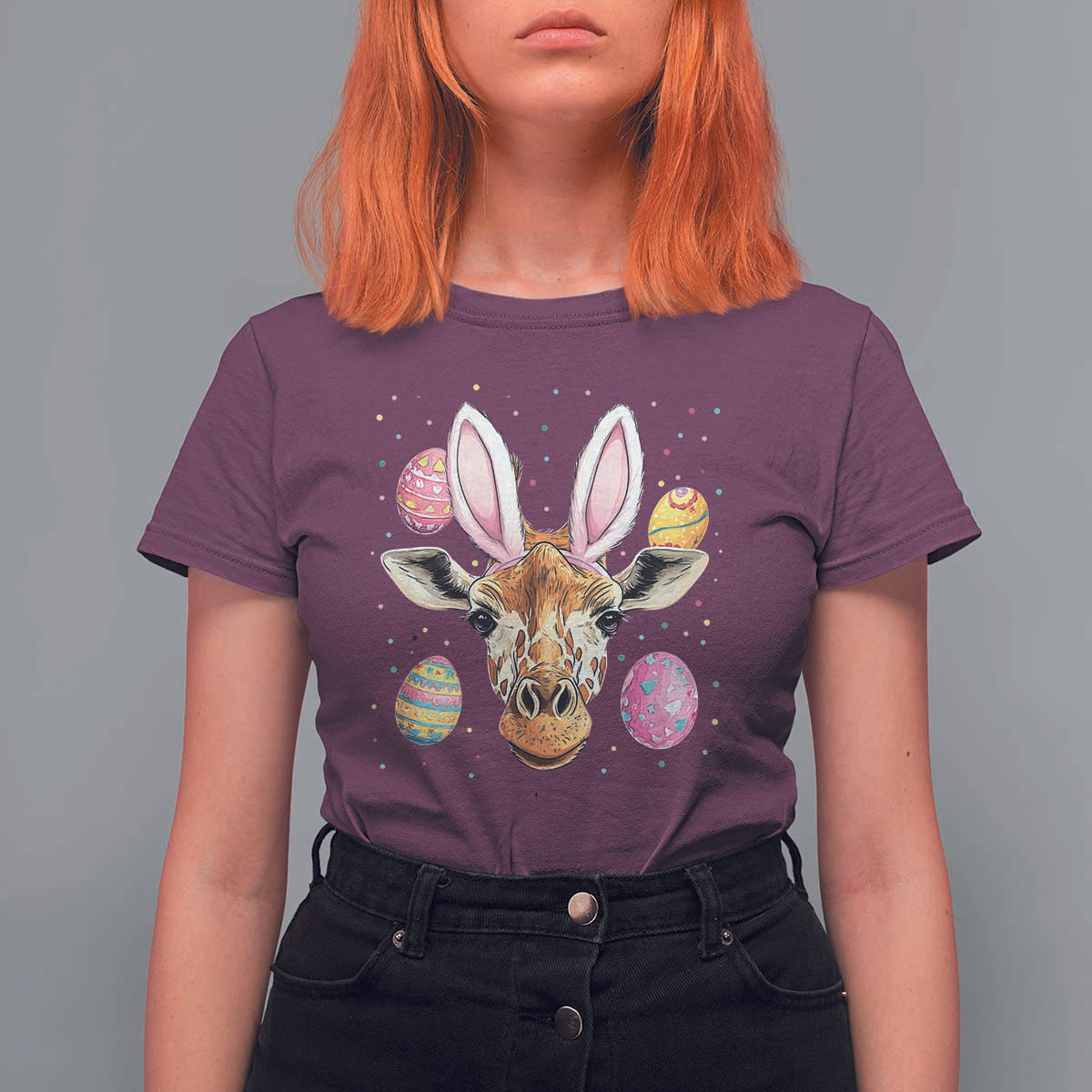 Funny Giraffe Bunny T Shirt For Women Happy Easter Day Sunday