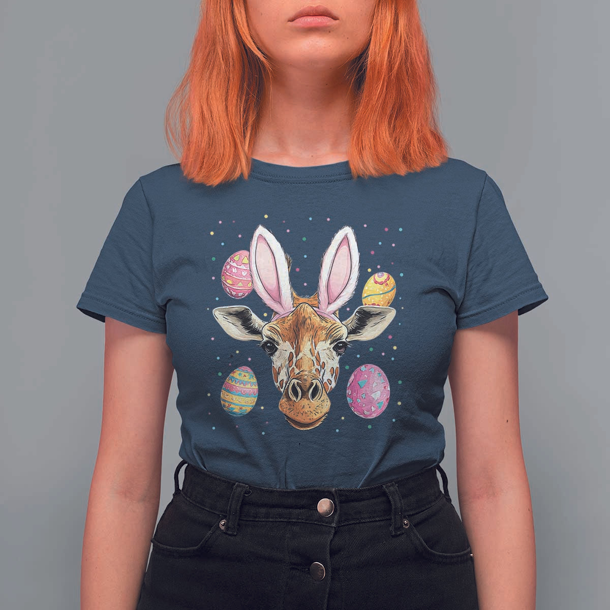 Funny Giraffe Bunny T Shirt For Women Happy Easter Day Sunday