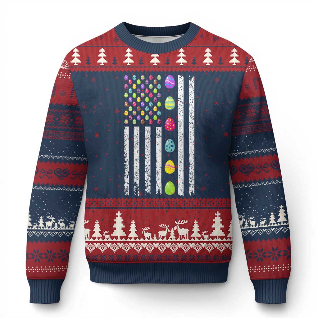 Easter Eggs American Flag Patriotic Ugly Christmas Sweater Happy Easter Day - Wonder Print Shop