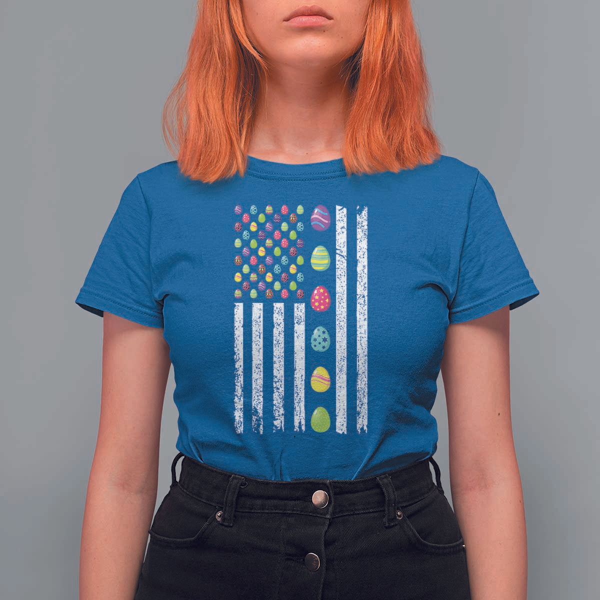 Easter Eggs American Flag Patriotic T Shirt For Women Happy Easter Day