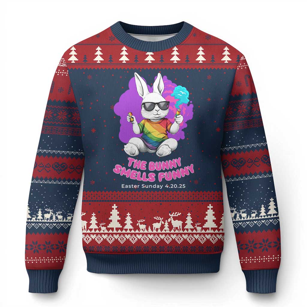 Happy 420 Easter Ugly Christmas Sweater The Bunny Smells Funny - Wonder Print Shop