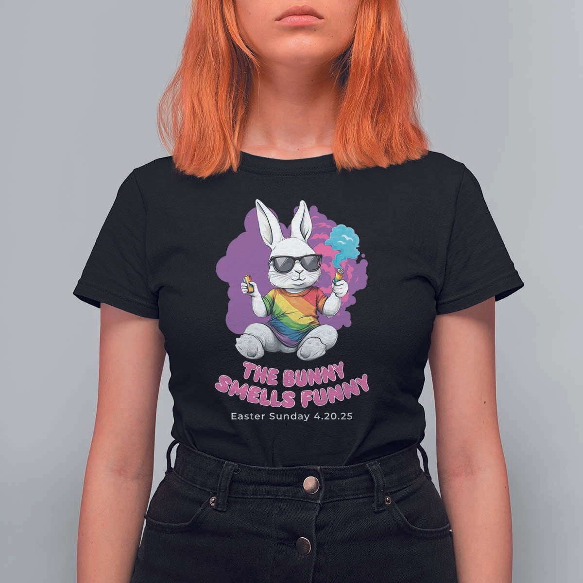 Happy 420 Easter T Shirt For Women The Bunny Smells Funny