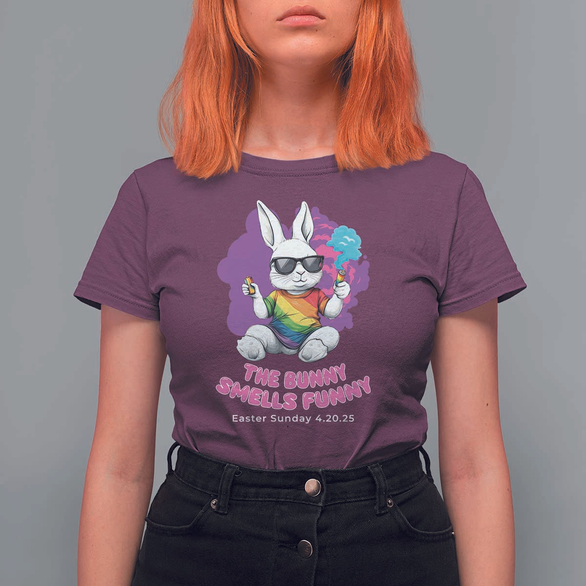 Happy 420 Easter T Shirt For Women The Bunny Smells Funny