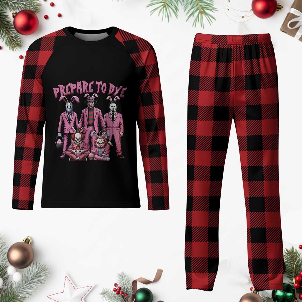 Prepare to Groovy Dye Funny Bunny Easter Plaid Pajama Set Horror Dyeing Eggs - Wonder Print Shop