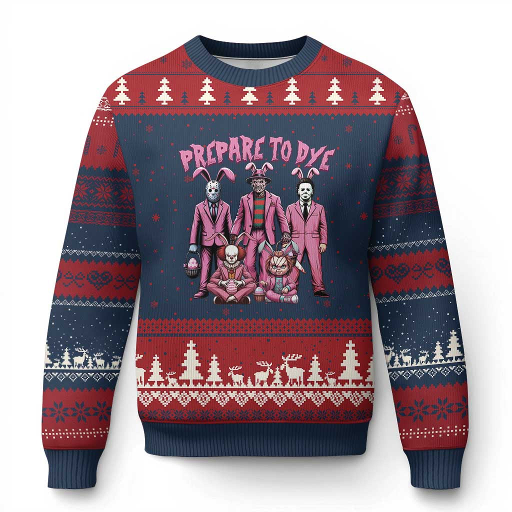 Prepare to Groovy Dye Funny Bunny Easter Ugly Christmas Sweater Horror Dyeing Eggs - Wonder Print Shop