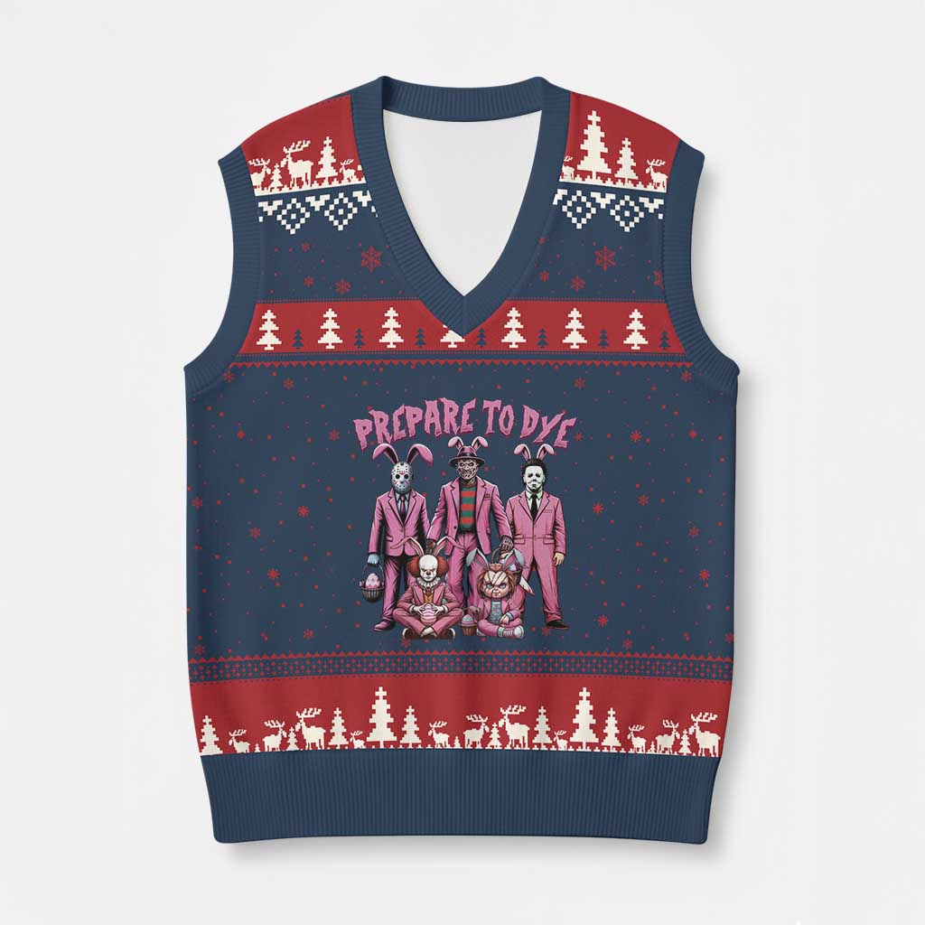 Prepare to Groovy Dye Funny Bunny Easter V-Neck Knit Sweater Vest Horror Dyeing Eggs - Wonder Print Shop
