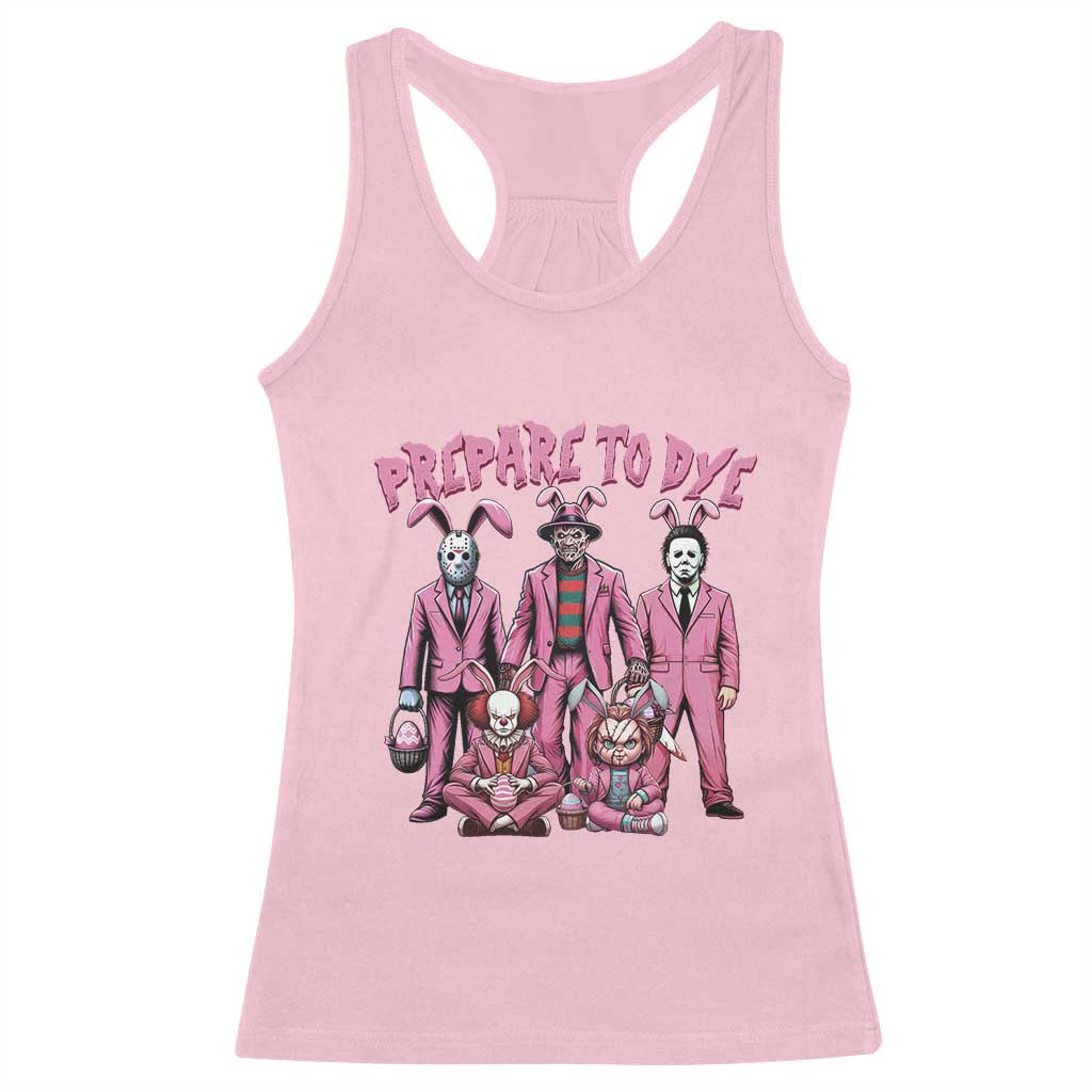 Prepare to Groovy Dye Funny Bunny Easter Racerback Tank Top Horror Dyeing Eggs