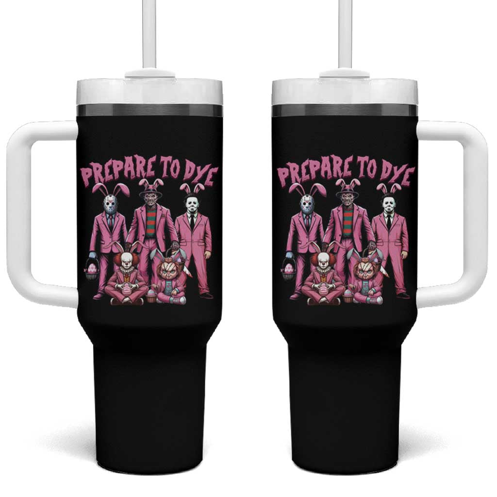 Prepare to Groovy Dye Funny Bunny Easter Tumbler With Handle Horror Dyeing Eggs