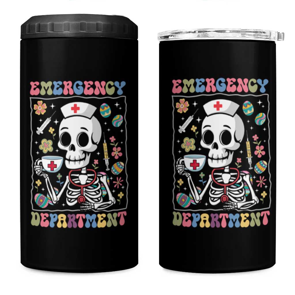 Emergency Department Skeleton Nurse Easter 4 in 1 Can Cooler Tumbler ER Nursing Room