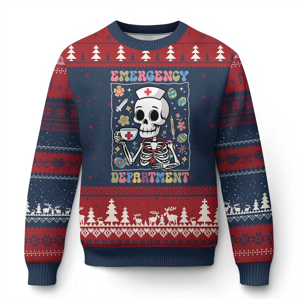 Emergency Department Skeleton Nurse Easter Ugly Christmas Sweater ER Nursing Room - Wonder Print Shop