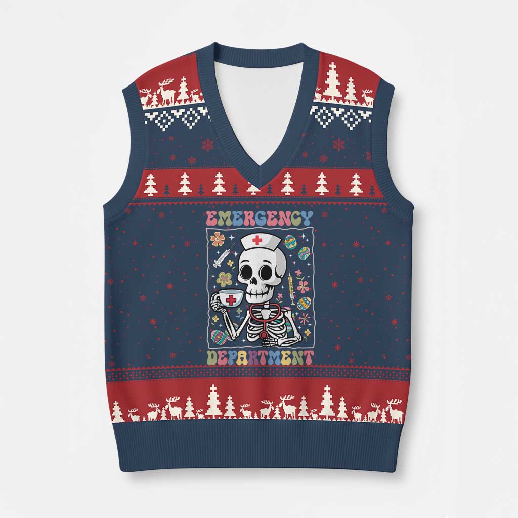 Emergency Department Skeleton Nurse Easter V-Neck Knit Sweater Vest ER Nursing Room - Wonder Print Shop