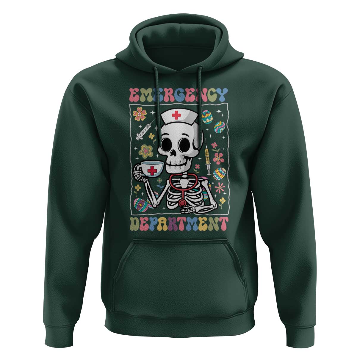 Emergency Department Skeleton Nurse Easter Hoodie ER Nursing Room