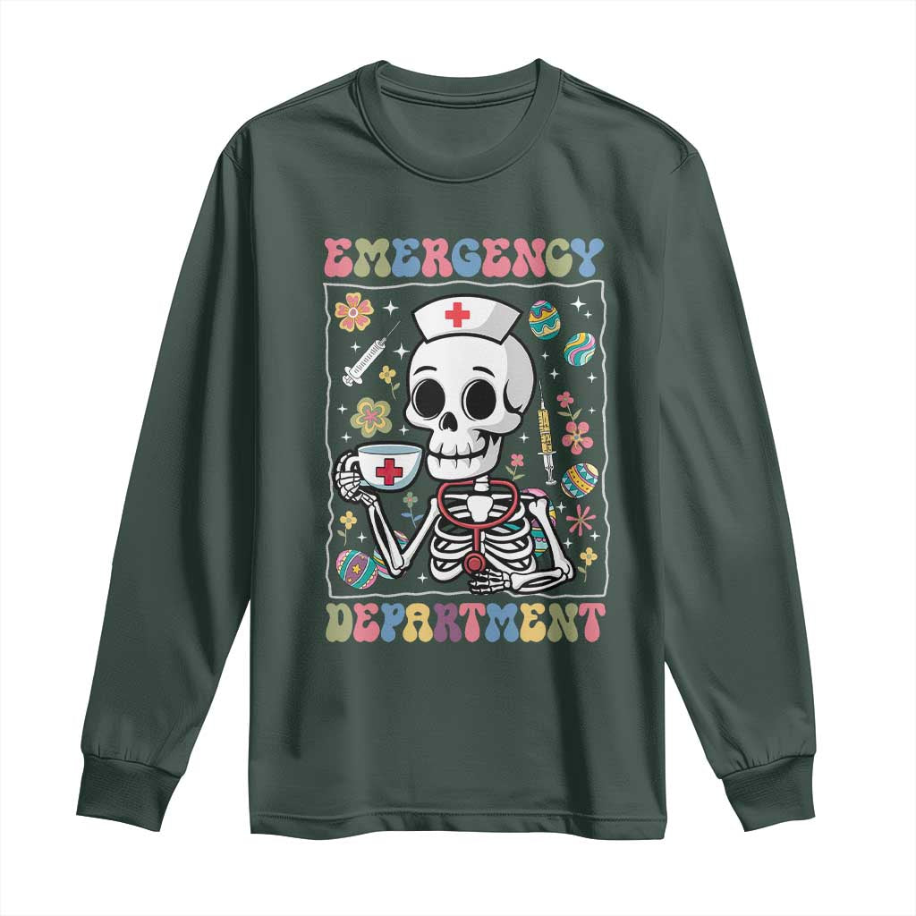 Emergency Department Skeleton Nurse Easter Long Sleeve Shirt ER Nursing Room