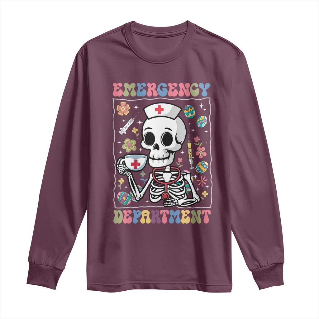 Emergency Department Skeleton Nurse Easter Long Sleeve Shirt ER Nursing Room