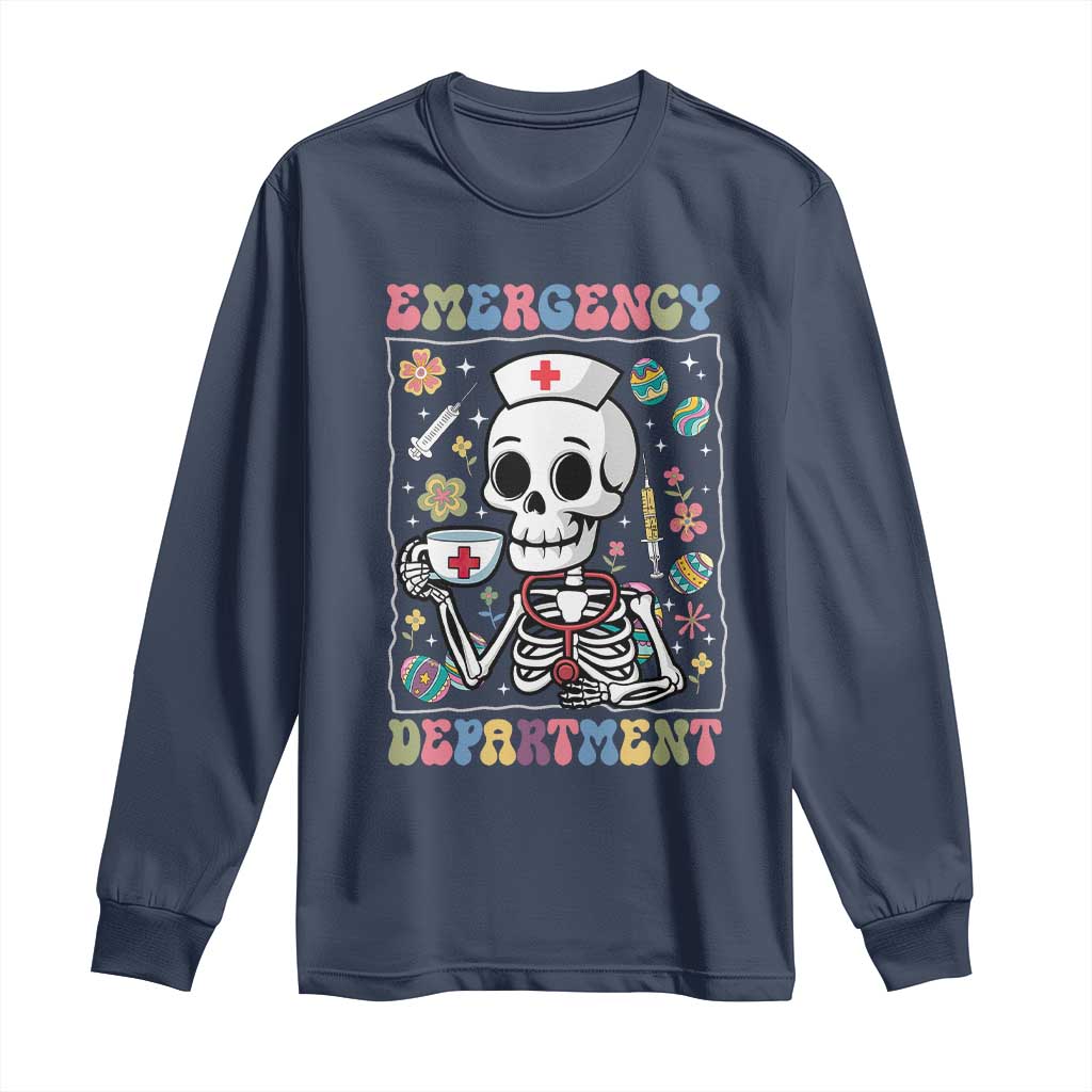 Emergency Department Skeleton Nurse Easter Long Sleeve Shirt ER Nursing Room