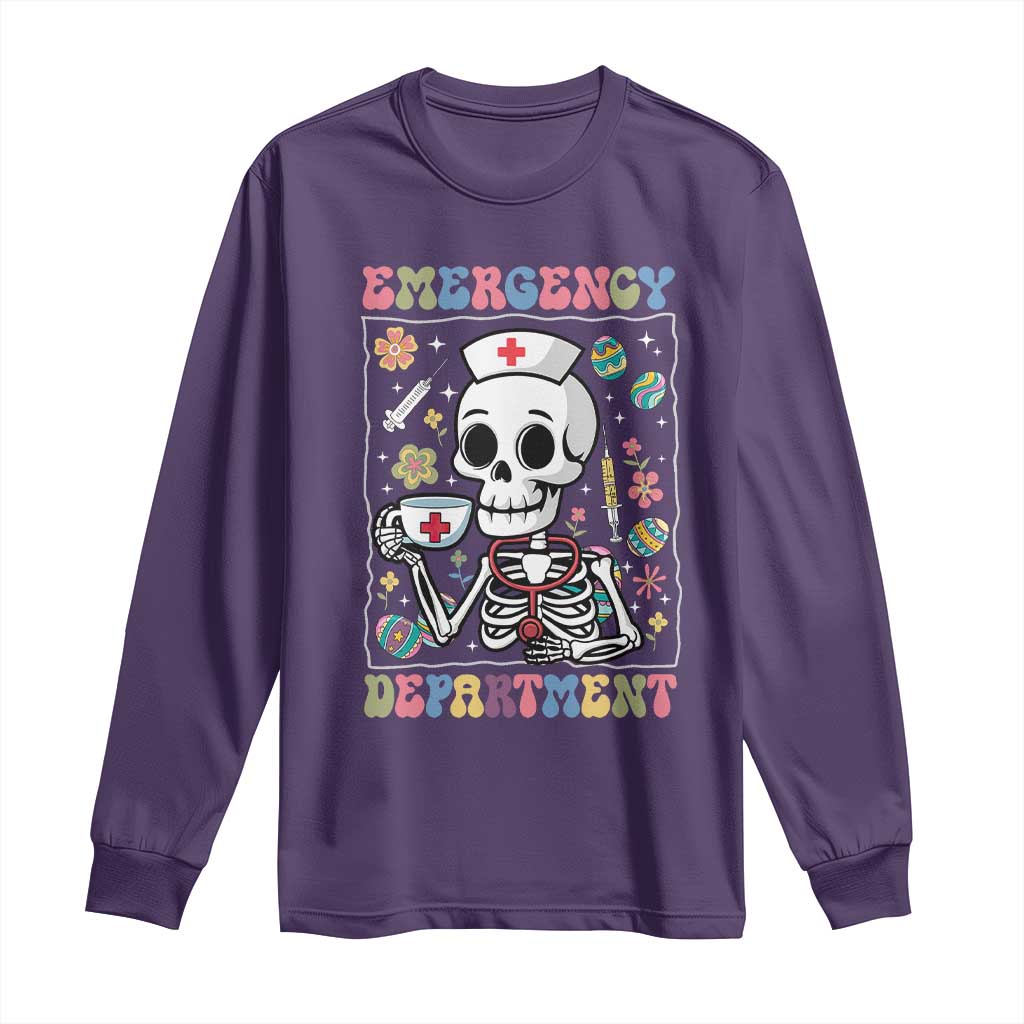 Emergency Department Skeleton Nurse Easter Long Sleeve Shirt ER Nursing Room