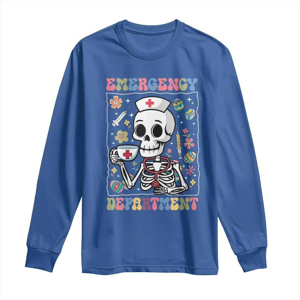 Emergency Department Skeleton Nurse Easter Long Sleeve Shirt ER Nursing Room