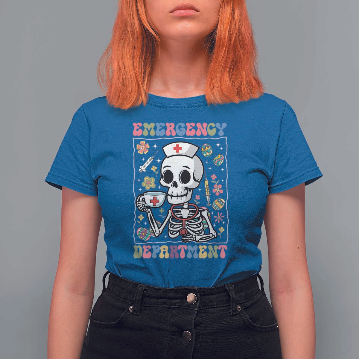 Emergency Department Skeleton Nurse Easter T Shirt For Women ER Nursing Room
