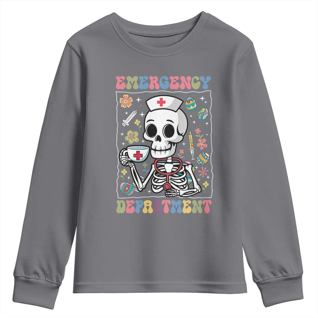 Emergency Department Skeleton Nurse Easter Youth Sweatshirt ER Nursing Room