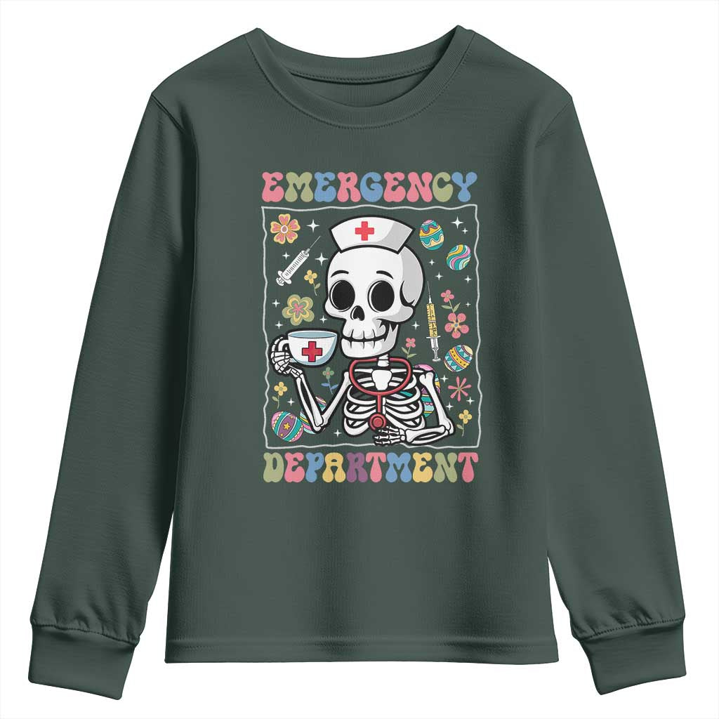 Emergency Department Skeleton Nurse Easter Youth Sweatshirt ER Nursing Room