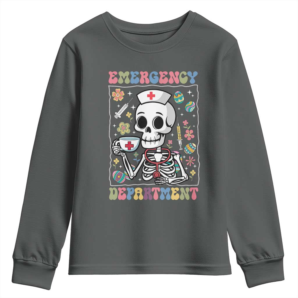 Emergency Department Skeleton Nurse Easter Youth Sweatshirt ER Nursing Room