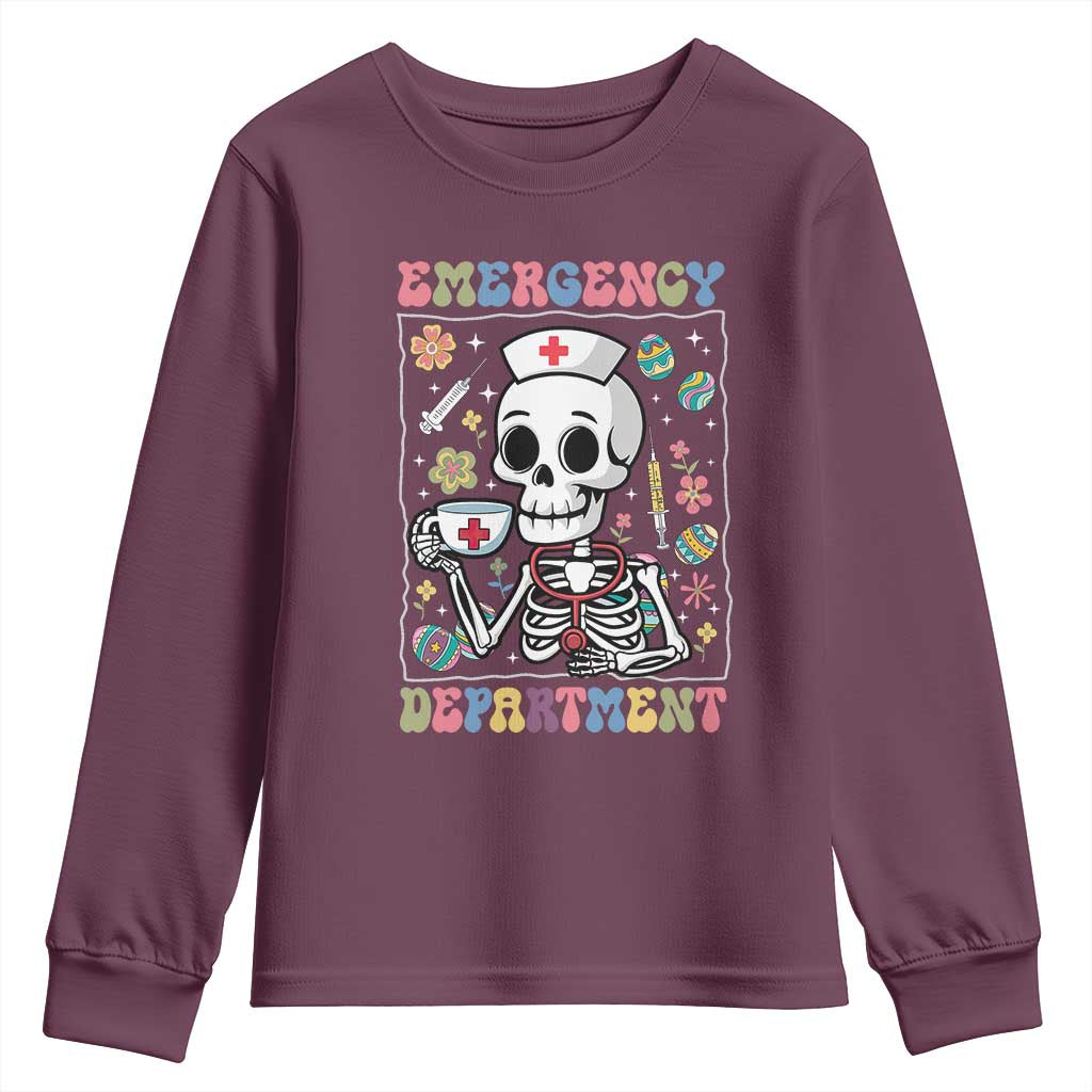 Emergency Department Skeleton Nurse Easter Youth Sweatshirt ER Nursing Room