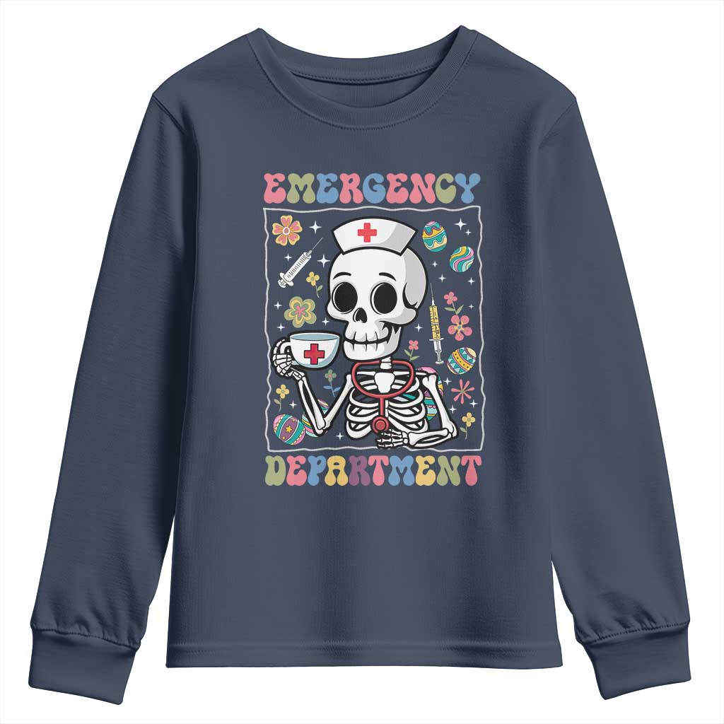 Emergency Department Skeleton Nurse Easter Youth Sweatshirt ER Nursing Room