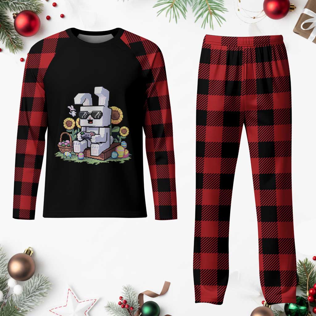 Pixel Art Gamer Bunny Easter Plaid Pajama Set Cool Retro Gaming Vibes - Wonder Print Shop