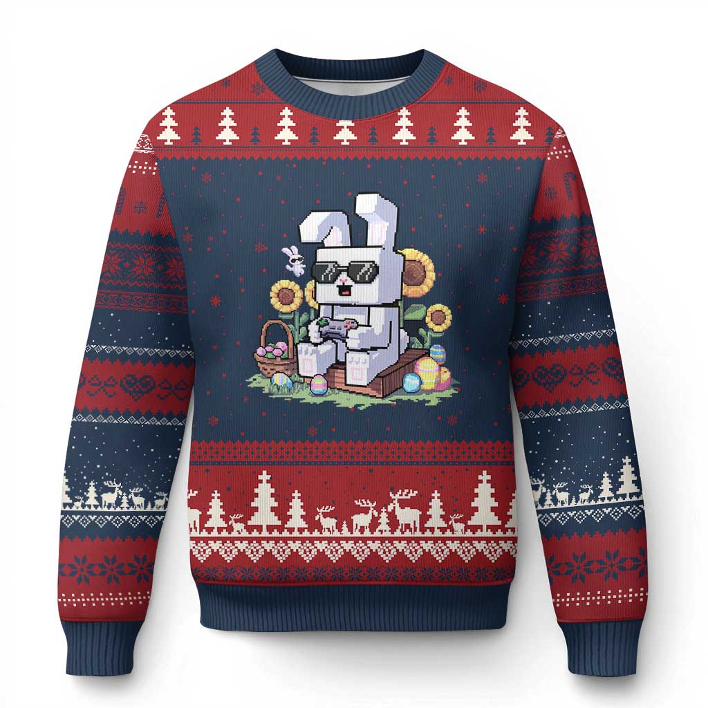 Pixel Art Gamer Bunny Easter Ugly Christmas Sweater Cool Retro Gaming Vibes - Wonder Print Shop