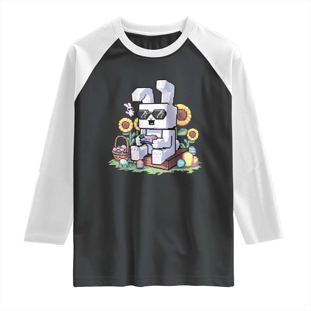 Pixel Art Gamer Bunny Easter Raglan Shirt Cool Retro Gaming Vibes