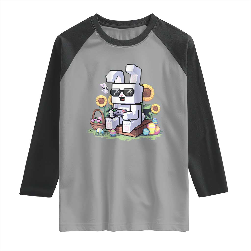 Pixel Art Gamer Bunny Easter Raglan Shirt Cool Retro Gaming Vibes