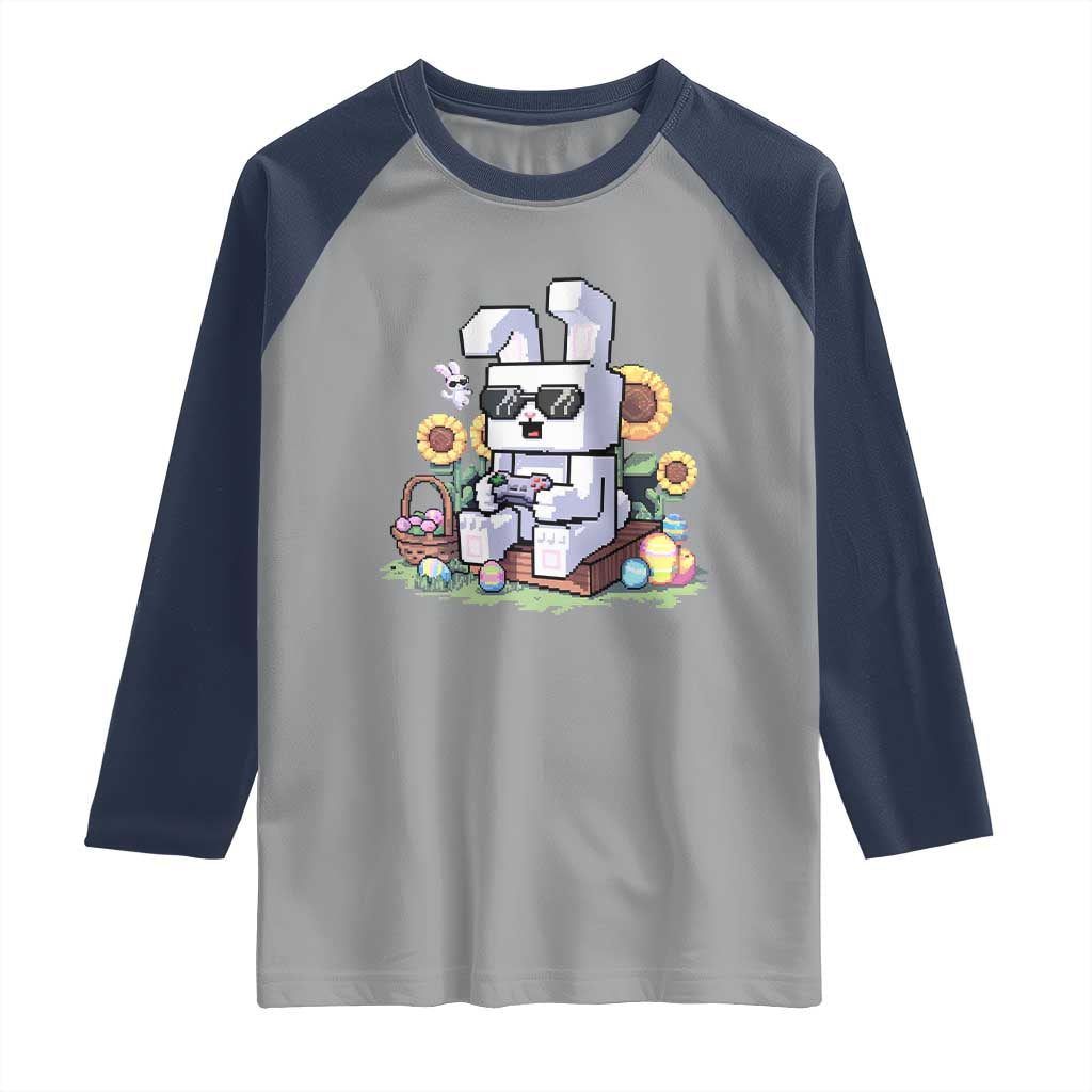 Pixel Art Gamer Bunny Easter Raglan Shirt Cool Retro Gaming Vibes