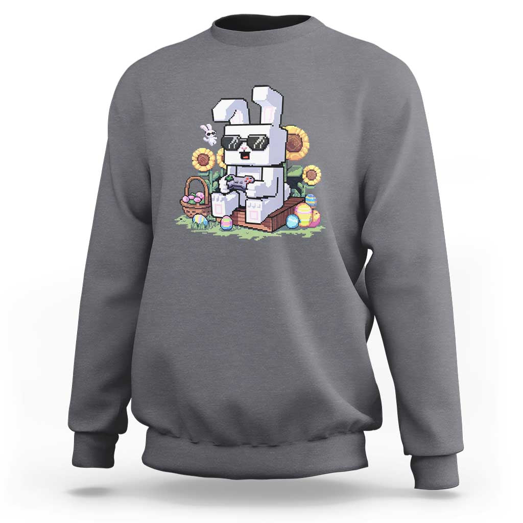 Pixel Art Gamer Bunny Easter Sweatshirt Cool Retro Gaming Vibes