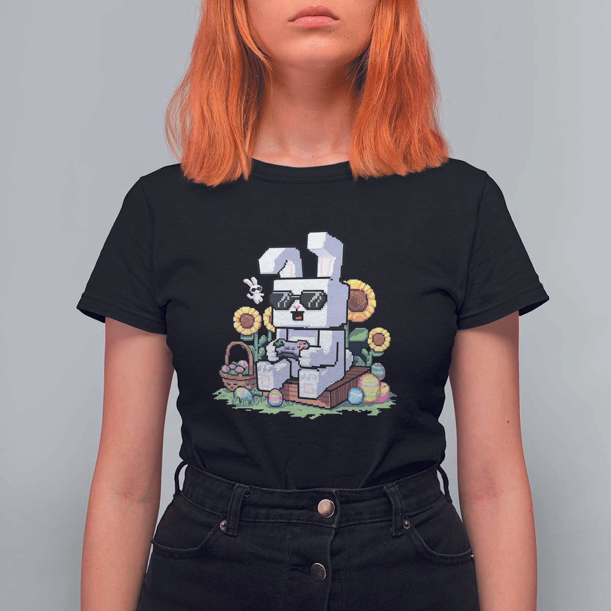 Pixel Art Gamer Bunny Easter T Shirt For Women Cool Retro Gaming Vibes