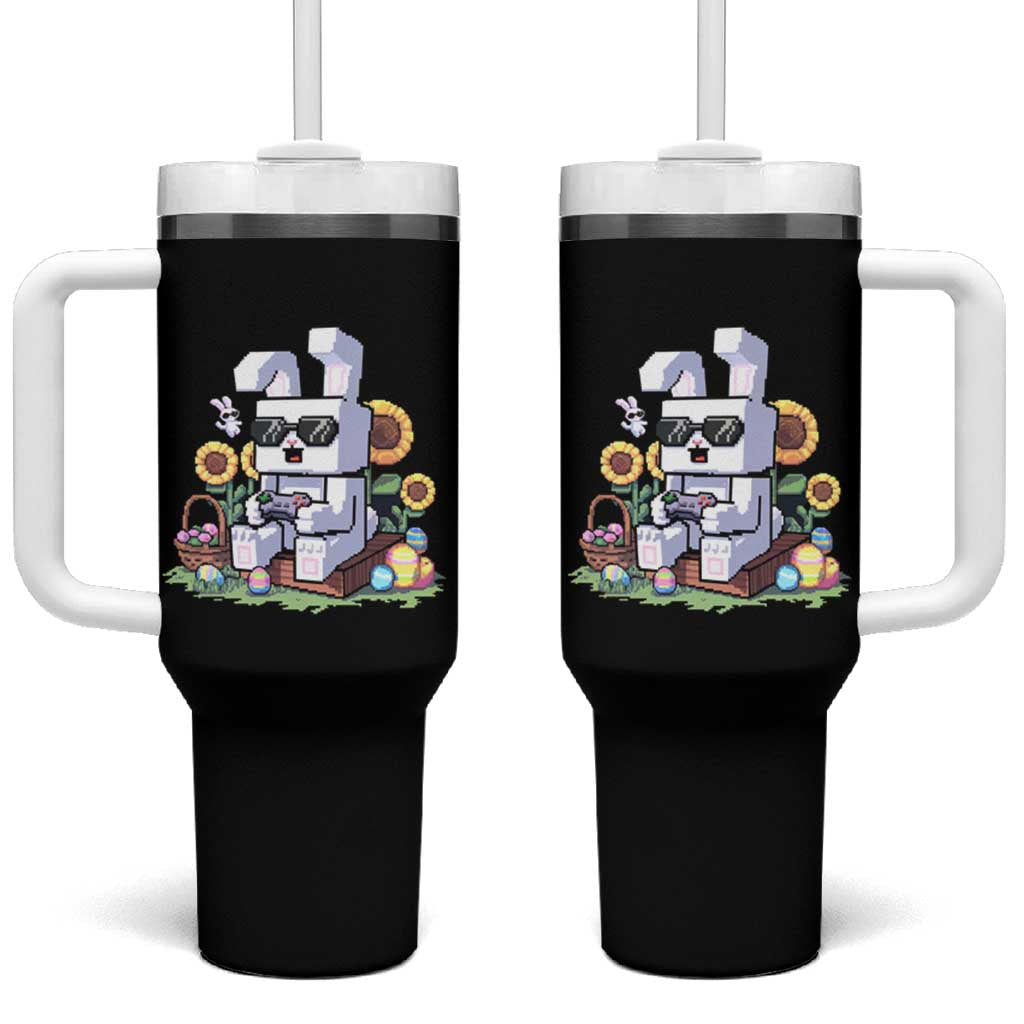 Pixel Art Gamer Bunny Easter Tumbler With Handle Cool Retro Gaming Vibes