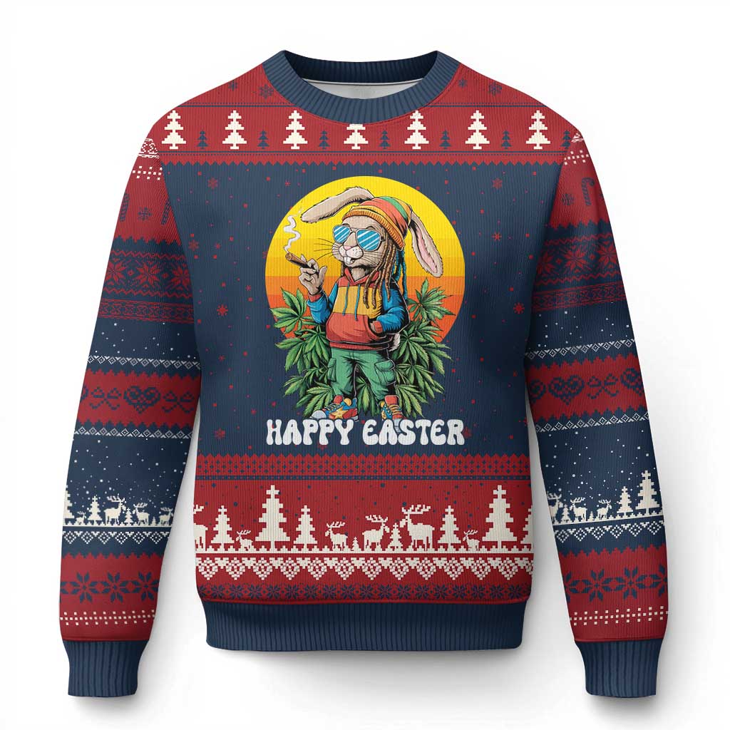Happy 420 Easter Ugly Christmas Sweater Funny Bunny Smoking Weed - Wonder Print Shop